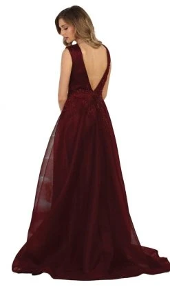 Formal Gowns May Queen - RQ7606 Embroidered Plunging A-Line Dress