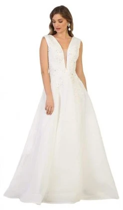 Formal Gowns May Queen - RQ7606 Embroidered Plunging A-Line Dress