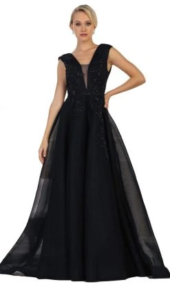 Formal Gowns May Queen - RQ7606 Embroidered Plunging A-Line Dress