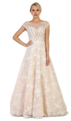 May Queen - RQ7612 Lace Applique Bateau A-line Dress Formal Gowns