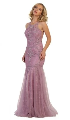 May Queen - RQ7623 Crystal Beaded Illusion Lace Trumpet Gown Formal Gowns