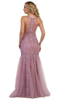 May Queen - RQ7623 Crystal Beaded Illusion Lace Trumpet Gown Formal Gowns