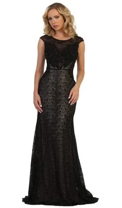 May Queen - RQ7628 Applique Cap Sleeve Bateau Trumpet Dress