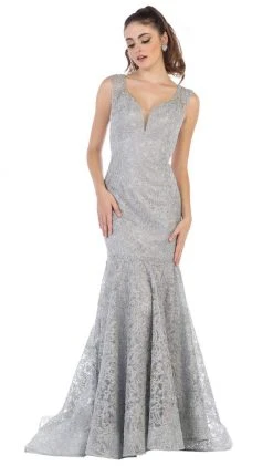 May Queen - RQ7635 Embellished Plunging V-neck Mermaid Dress