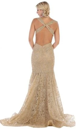 May Queen - RQ7635 Embellished Plunging V-neck Mermaid Dress