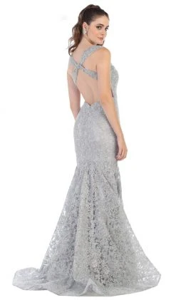 May Queen - RQ7635 Embellished Plunging V-neck Mermaid Dress