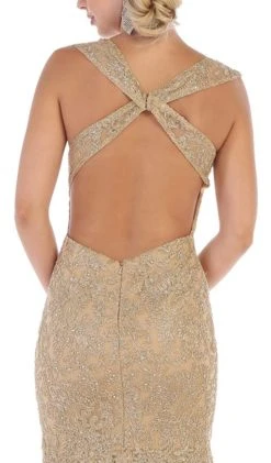 May Queen - RQ7635 Embellished Plunging V-neck Mermaid Dress