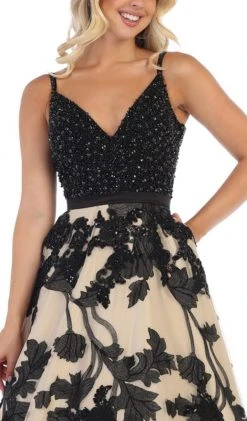 Formal Gowns May Queen - RQ7636 Embellished Plunging V-neck A-line Dress 12 Formal Gowns May Queen - RQ7636 Embellished Plunging V-neck A-line Dress