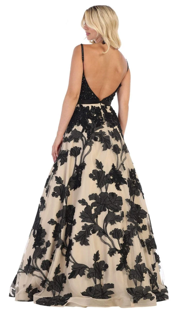 Formal Gowns May Queen - RQ7636 Embellished Plunging V-neck A-line Dress 4 Formal Gowns May Queen - RQ7636 Embellished Plunging V-neck A-line Dress