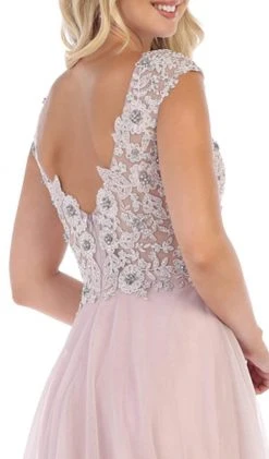 Formal Gowns May Queen - RQ7645 Floral Applique Ornate Cap Sleeve Gown