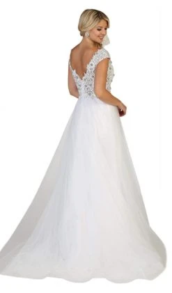 Formal Gowns May Queen - RQ7645 Floral Applique Ornate Cap Sleeve Gown