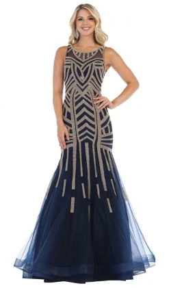 May Queen - RQ7646 Sequin Embellished Illusion Scoop Gown Formal Gowns