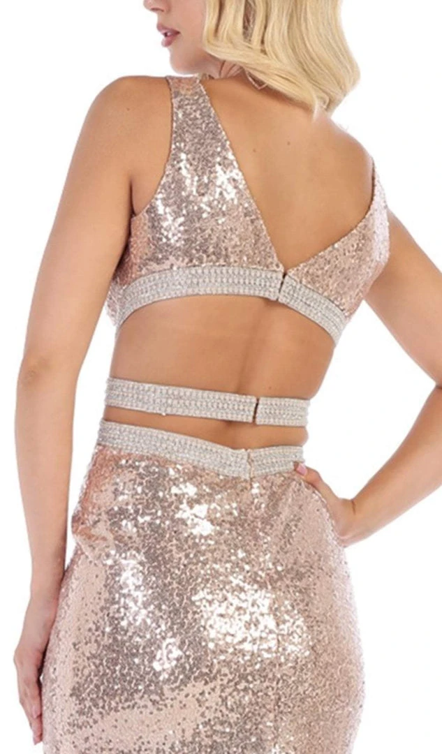 May Queen - RQ7648 Cutout Ornate Sequined High Slit Gown Formal Gowns 6 May Queen - RQ7648 Cutout Ornate Sequined High Slit Gown Formal Gowns