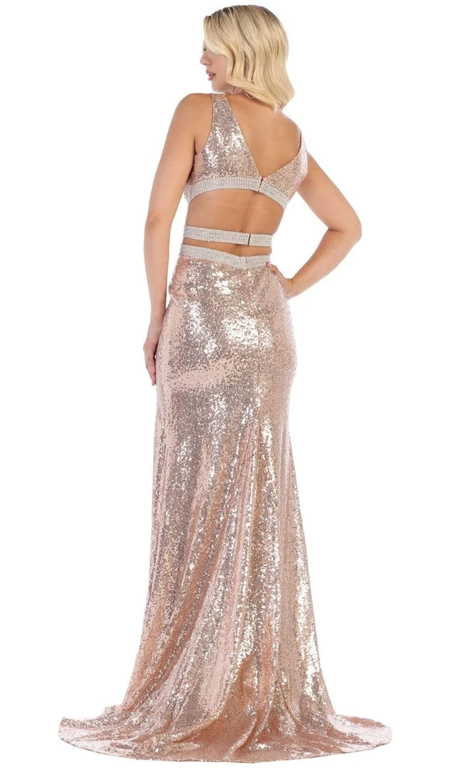 May Queen - RQ7648 Cutout Ornate Sequined High Slit Gown Formal Gowns 5 May Queen - RQ7648 Cutout Ornate Sequined High Slit Gown Formal Gowns