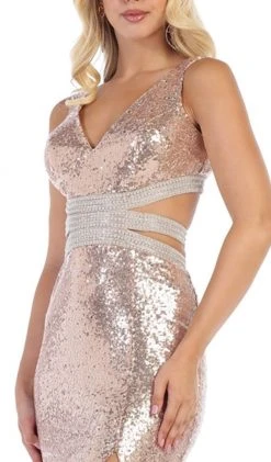 May Queen - RQ7648 Cutout Ornate Sequined High Slit Gown Formal Gowns 9 May Queen - RQ7648 Cutout Ornate Sequined High Slit Gown Formal Gowns