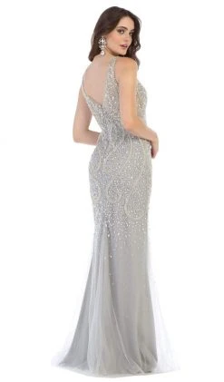 May Queen - RQ7650 Crystal Beaded V-neck Sheath Dress 8 May Queen - RQ7650 Crystal Beaded V-neck Sheath Dress