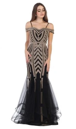 May Queen - RQ7651 Sequin Embellished Off-Shoulder Mermaid Gown