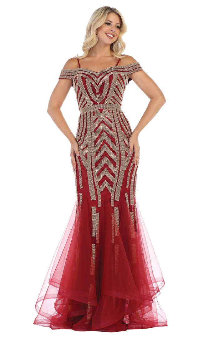 May Queen - RQ7651 Sequin Embellished Off-Shoulder Mermaid Gown 7 May Queen - RQ7651 Sequin Embellished Off-Shoulder Mermaid Gown