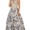 Formal Gowns May Queen - RQ7655 Two Tone Embellished Deep V-neck A-line Dress