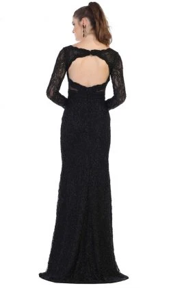 May Queen - RQ7657 Lace Plunging V Neck Evening Dress