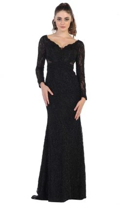 May Queen - RQ7657 Lace Plunging V Neck Evening Dress