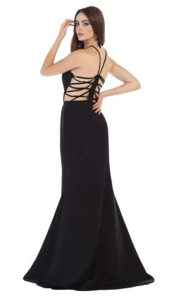 May Queen - RQ7660 Strappy Bejeweled Waist Halter Gown Formal Gowns