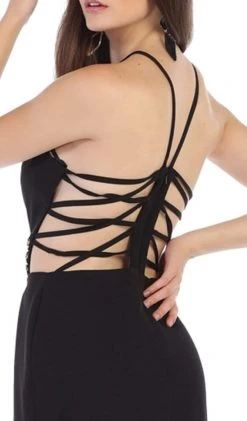 May Queen - RQ7660 Strappy Bejeweled Waist Halter Gown Formal Gowns