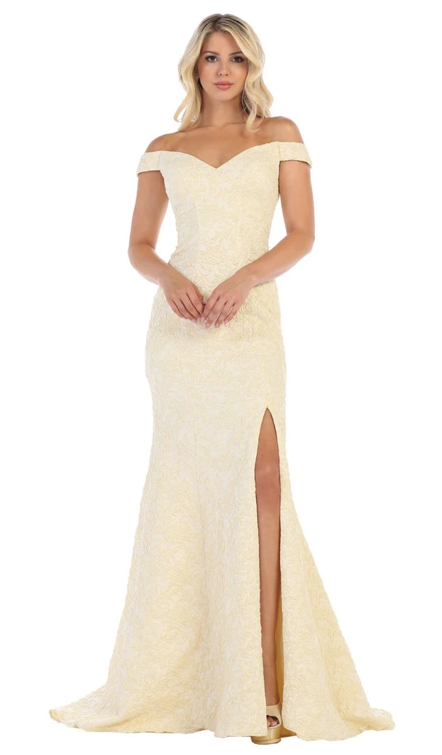 May Queen - RQ7663 Off-Shoulder Trumpet Dress With High Slit 3 May Queen - RQ7663 Off-Shoulder Trumpet Dress With High Slit