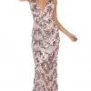 May Queen - RQ7666 Sequined Plunging V-Neck Sheath Gown