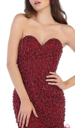 May Queen - RQ7668 Strapless Crystal Ornate Feathered Tulle Gown