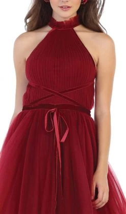 Prom Dresses May Queen - RQ7669 High Neck Pleated A-Line Evening Gown