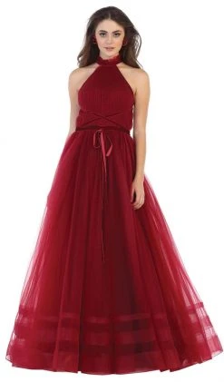 Prom Dresses May Queen - RQ7669 High Neck Pleated A-Line Evening Gown