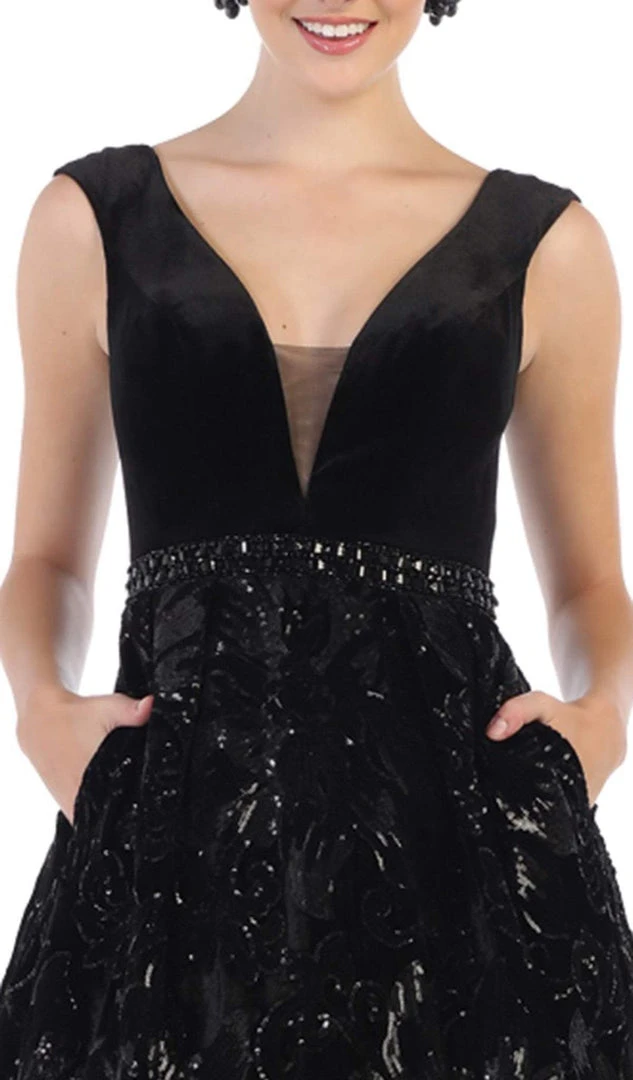 Formal Gowns May Queen - RQ7674 Embellished Plunging V-neck Ballgown 4 Formal Gowns May Queen - RQ7674 Embellished Plunging V-neck Ballgown