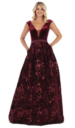 Formal Gowns May Queen - RQ7674 Embellished Plunging V-neck Ballgown 11 Formal Gowns May Queen - RQ7674 Embellished Plunging V-neck Ballgown