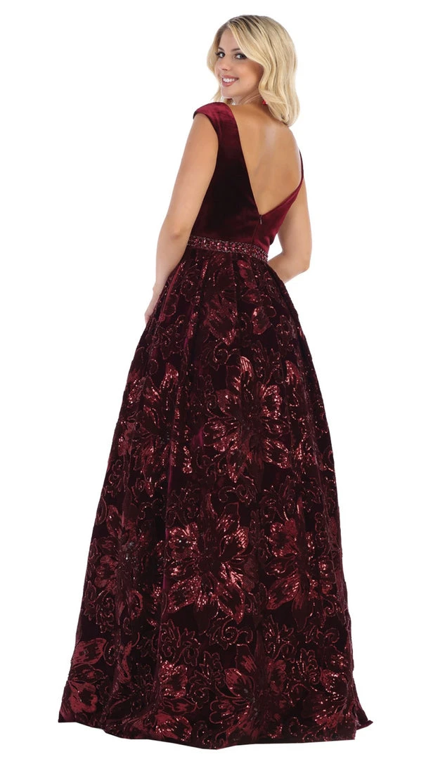 Formal Gowns May Queen - RQ7674 Embellished Plunging V-neck Ballgown 8 Formal Gowns May Queen - RQ7674 Embellished Plunging V-neck Ballgown