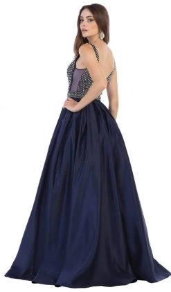 May Queen - RQ7680 Beaded Plunging V-Neck Ballgown Plus Size Dresses