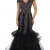 May Queen - RQ7690 Embroidered V-Neck Ruffled Mermaid Dress