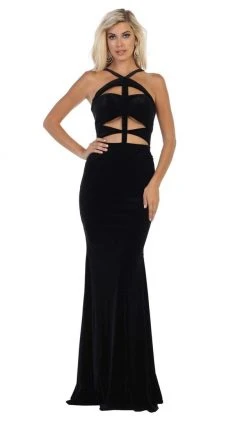 May Queen - RQ7693 Multi-Cutout Velvet Sheath Gown Formal Gowns