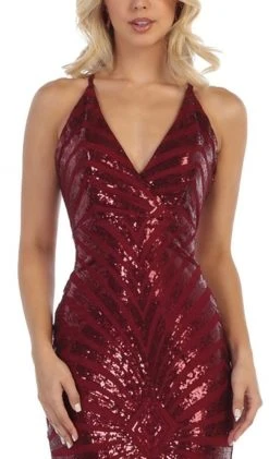 Formal Gowns May Queen - RQ7695 Embellished Plunging V-neck Sheath Dress