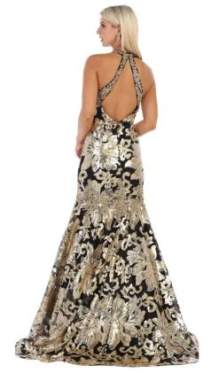 May Queen - RQ7698 Sequin Embroidered Halter Gown Formal Gowns