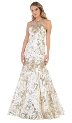 May Queen - RQ7698 Sequin Embroidered Halter Gown Formal Gowns