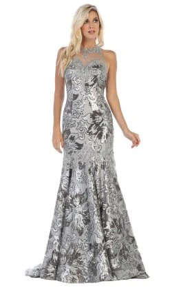 May Queen - RQ7698 Sequin Embroidered Halter Gown Formal Gowns
