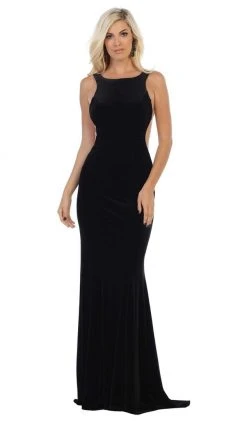 Formal Gowns May Queen - RQ7709 Plunging Scoop Back Velvet Gown