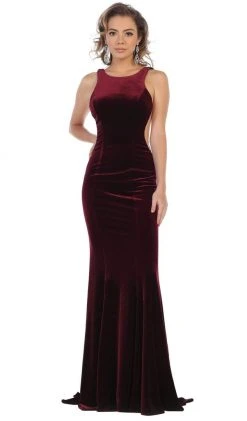 Formal Gowns May Queen - RQ7709 Plunging Scoop Back Velvet Gown
