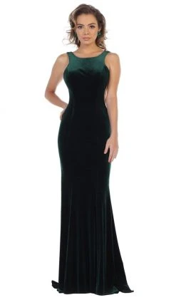 Formal Gowns May Queen - RQ7709 Plunging Scoop Back Velvet Gown