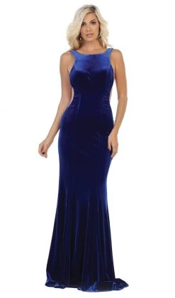 Formal Gowns May Queen - RQ7709 Plunging Scoop Back Velvet Gown