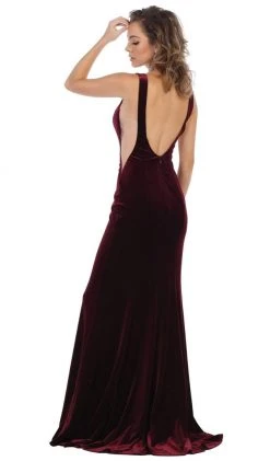 Formal Gowns May Queen - RQ7709 Plunging Scoop Back Velvet Gown