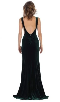 Formal Gowns May Queen - RQ7709 Plunging Scoop Back Velvet Gown