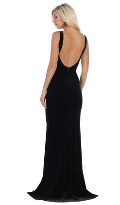 Formal Gowns May Queen - RQ7709 Plunging Scoop Back Velvet Gown
