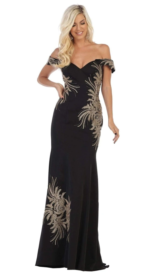 May Queen - RQ7712 Embellished Off-Shoulder Trumpet Dress 3 May Queen - RQ7712 Embellished Off-Shoulder Trumpet Dress